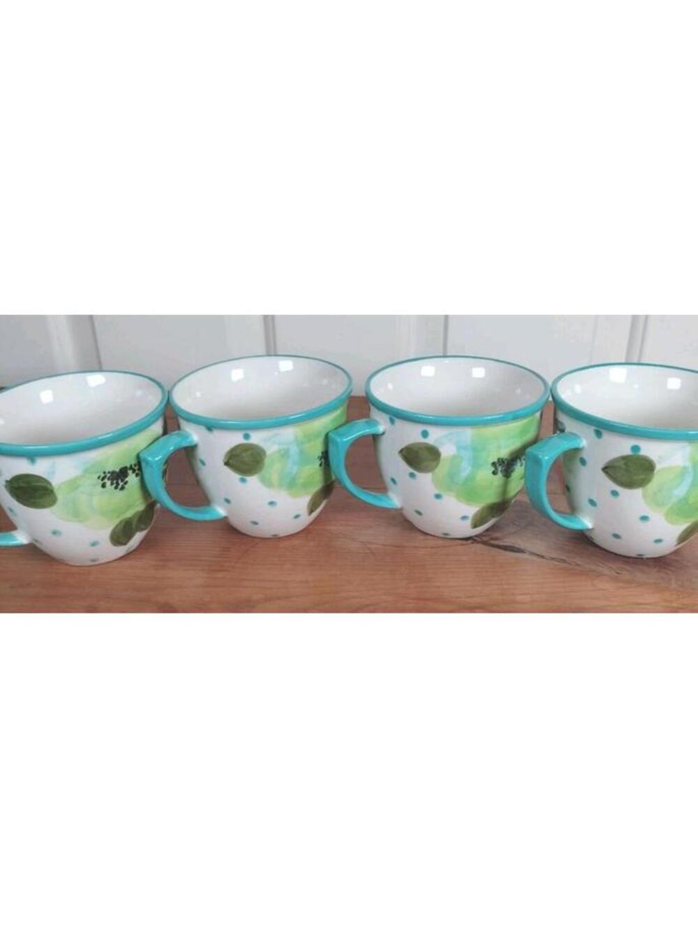 The Pioneer Woman Heritage Floral Mugs Set of 4 Stoneware Teal Polka Dot 18oz - Picture 6 of 7